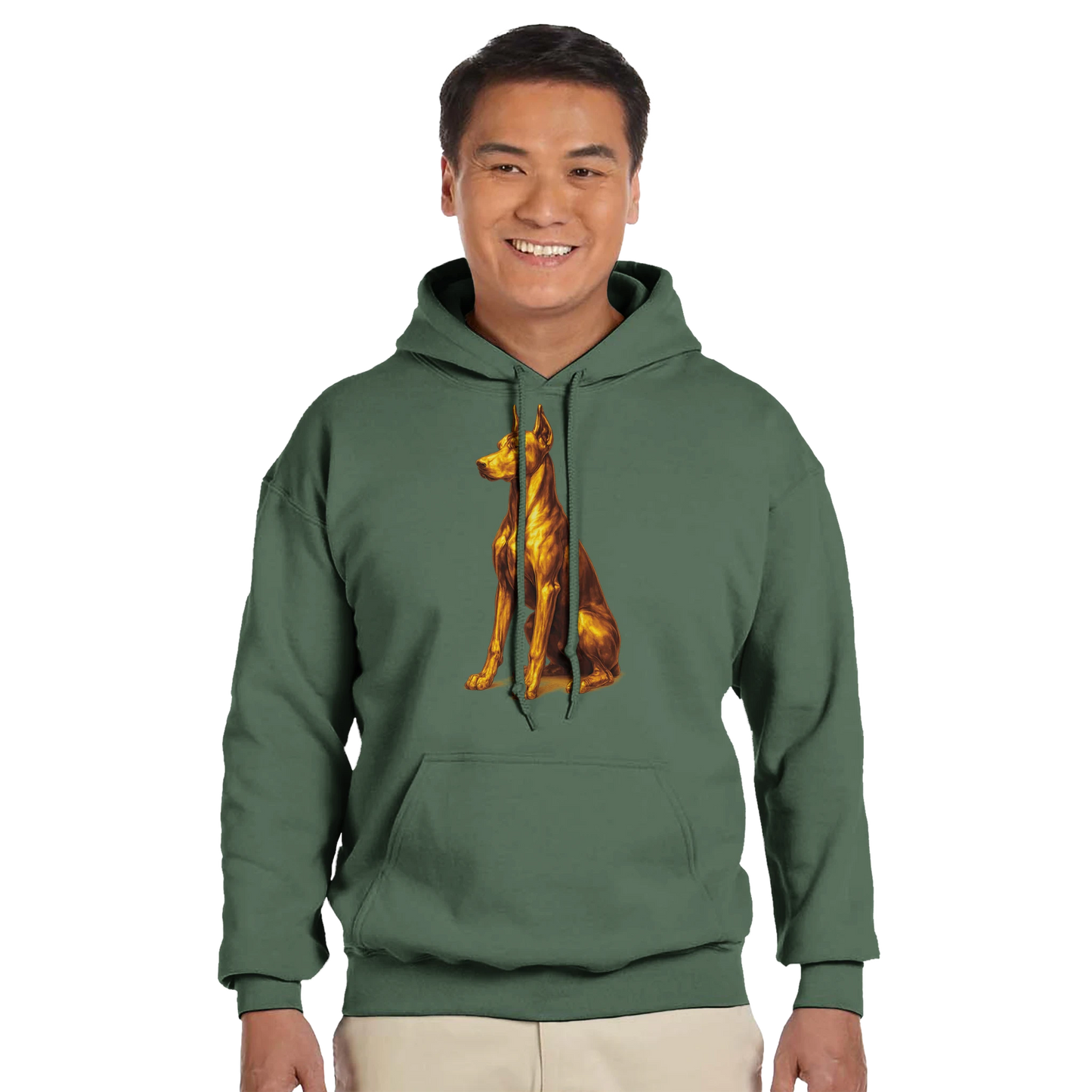 Sweat à capuche adulte unisexe classique vert Dobermann doré