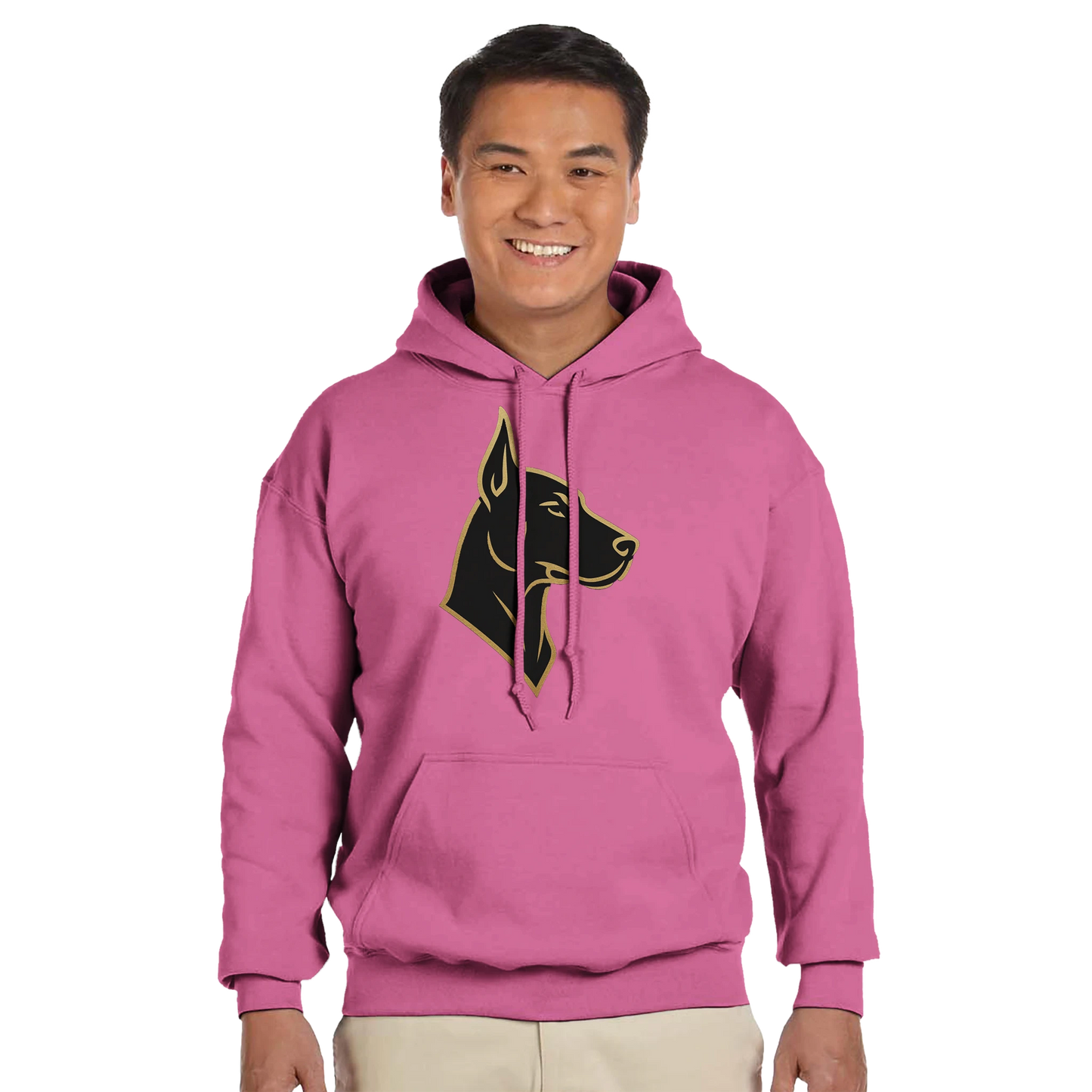 Sweat à capuche adulte unisexe classique rose tête Dobermann