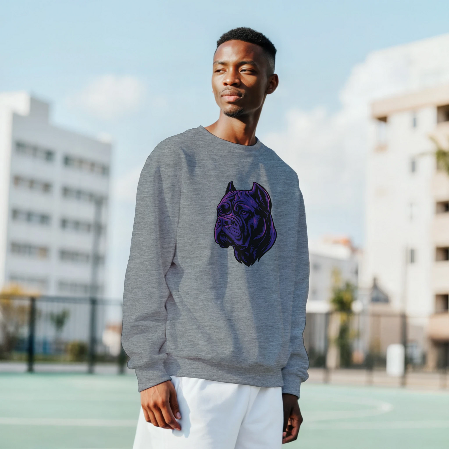 Sweat-shirt adulte unisexe classique ras du cou gris tête Cane Corso