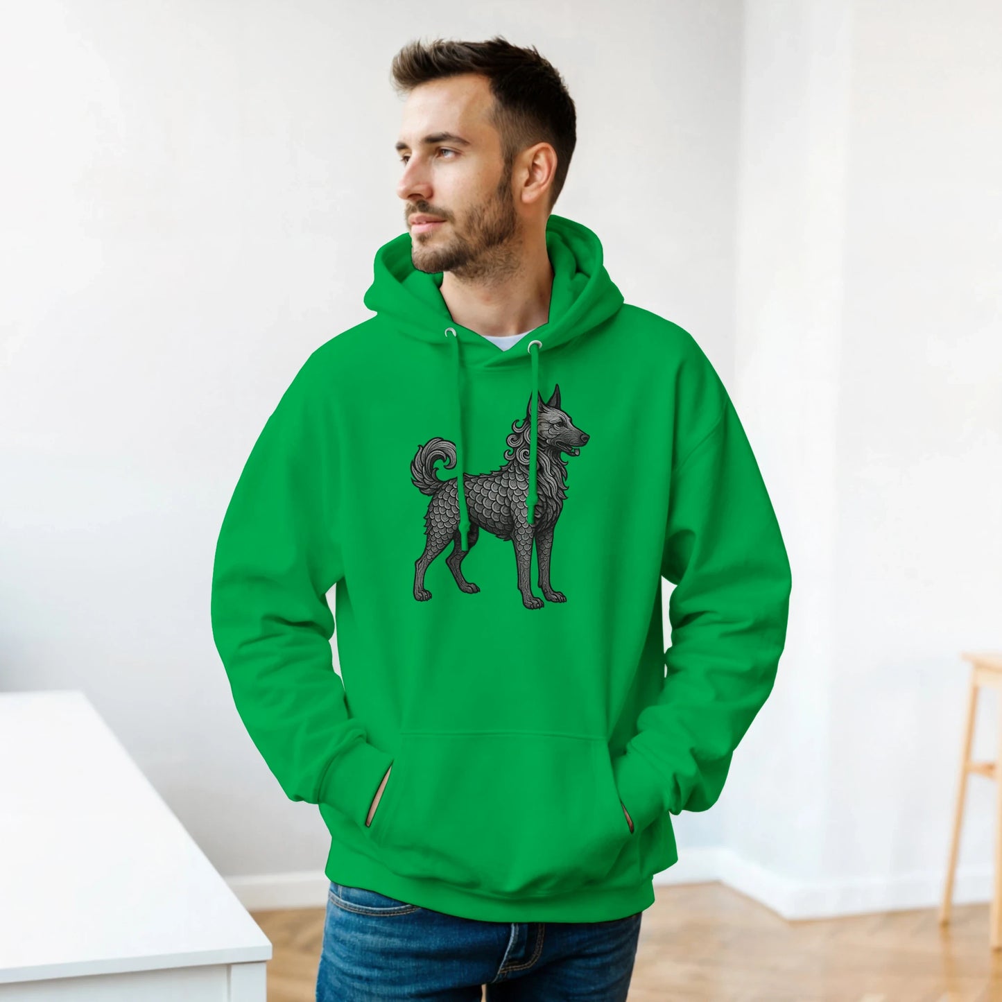 Sweat à capuche adulte unisexe classique vert Dragon Malinois