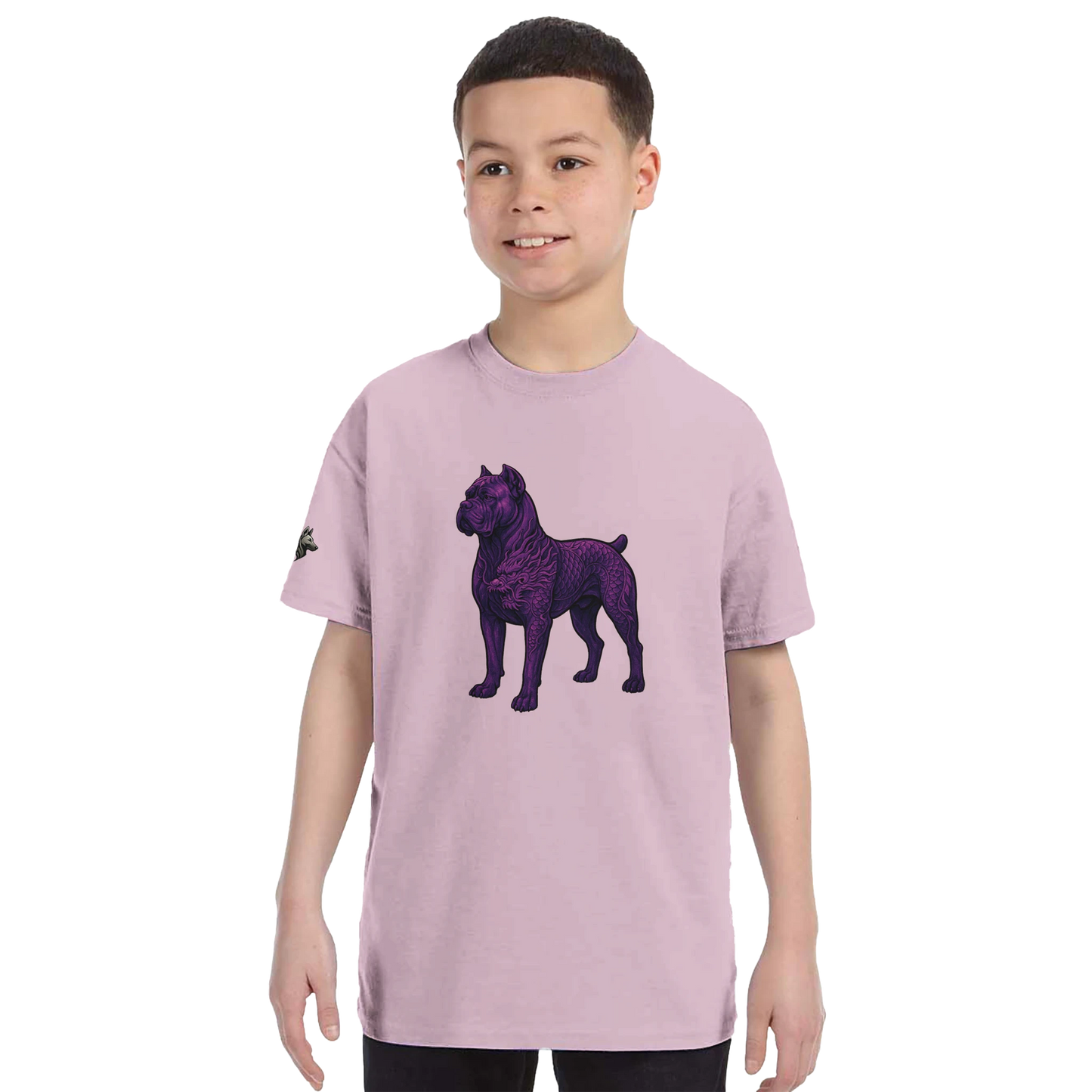 T-shirt enfant unisexe classique ras du cou rose Cane Corso+Dragon