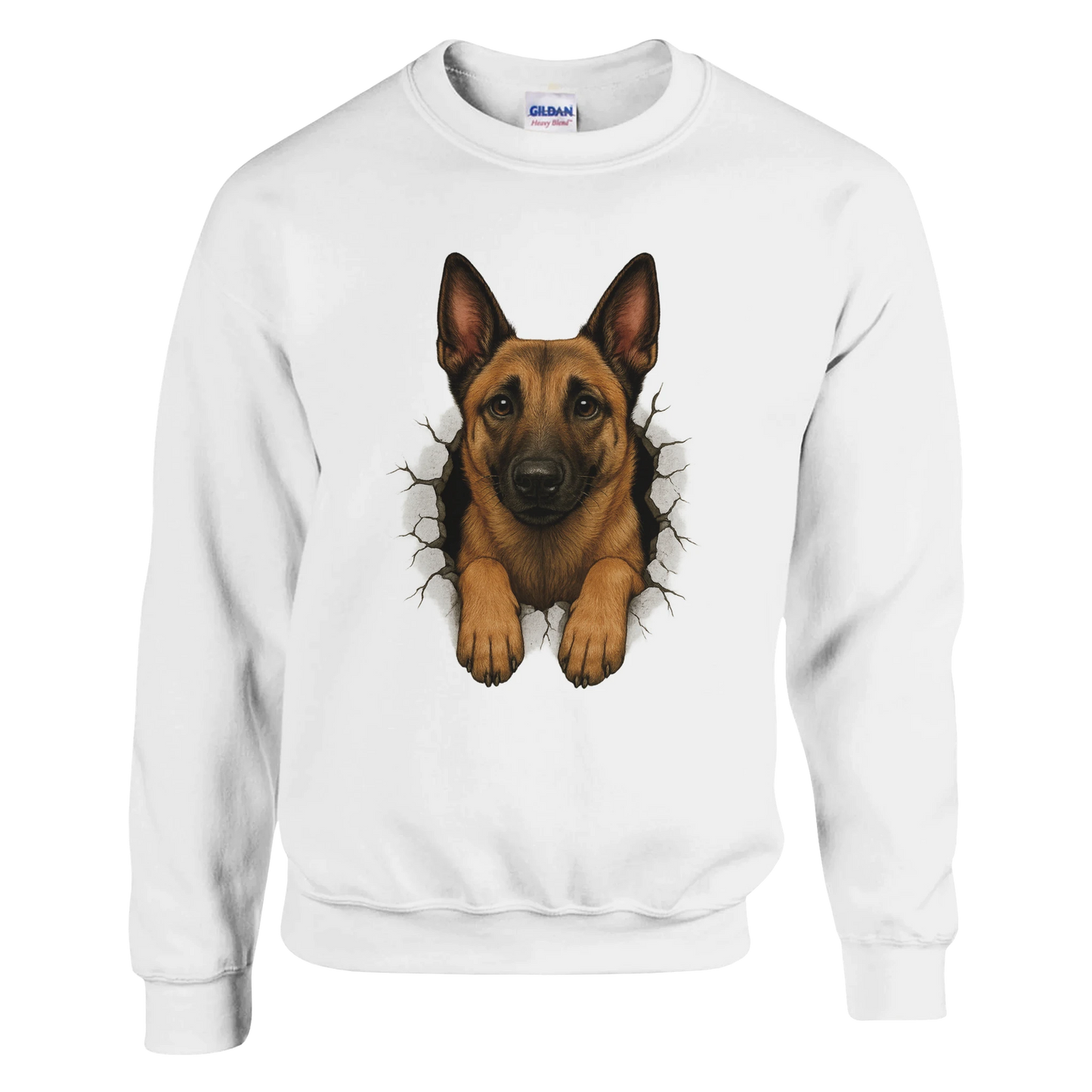 Sweat-shirt adulte unisexe classique ras du cou blanc Malinois trou mur