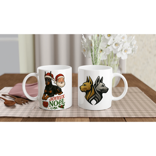 Mug en céramique blanche de 325 ml (11 oz) Noel Dobermann