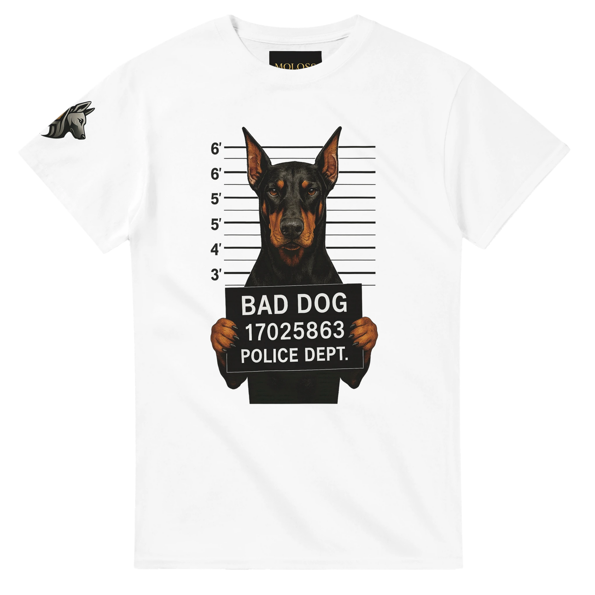 T-shirt adulte unisexe épais blanc ras du cou Bad dog Dobermann 