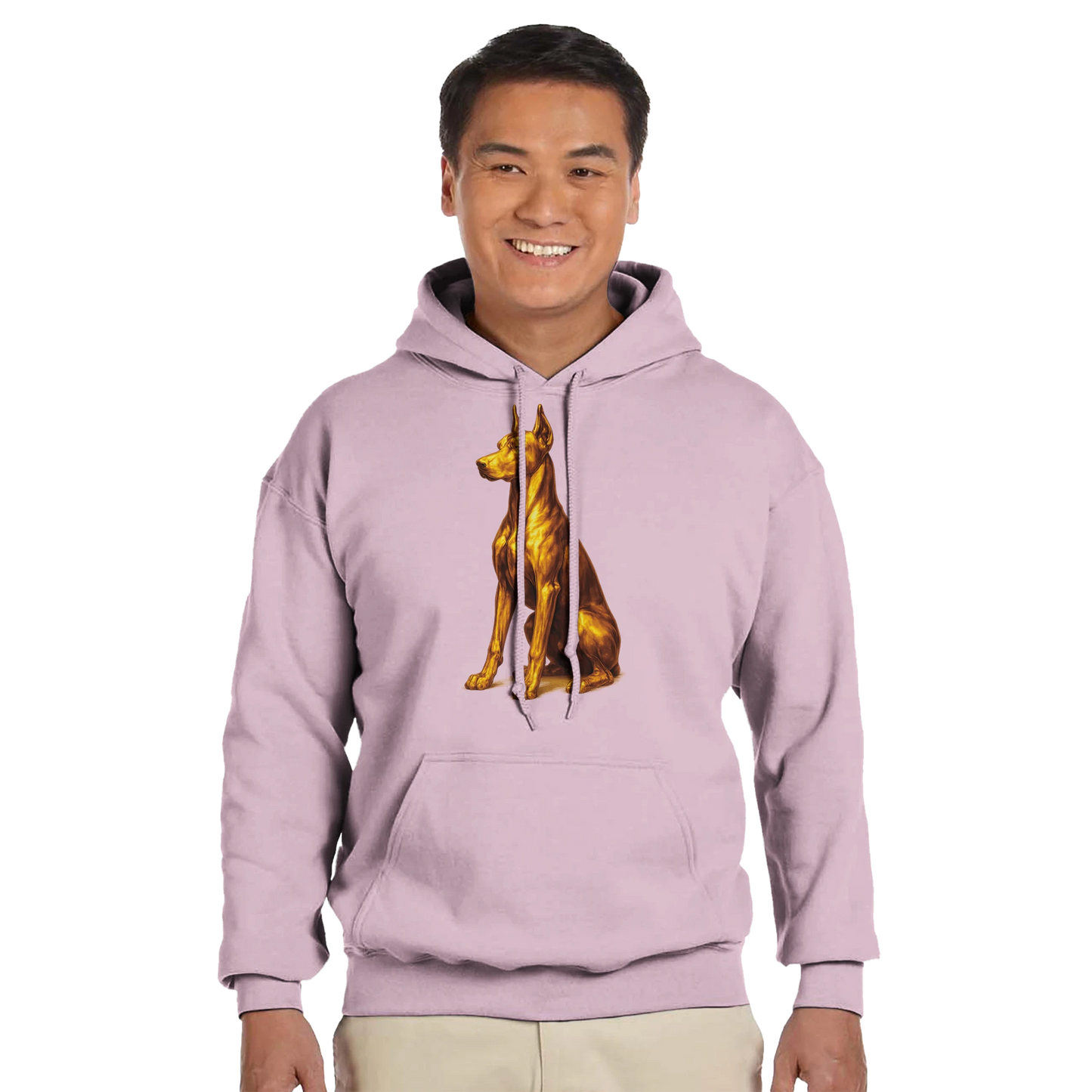 Sweat à capuche adulte unisexe classique rose Dobermann doré