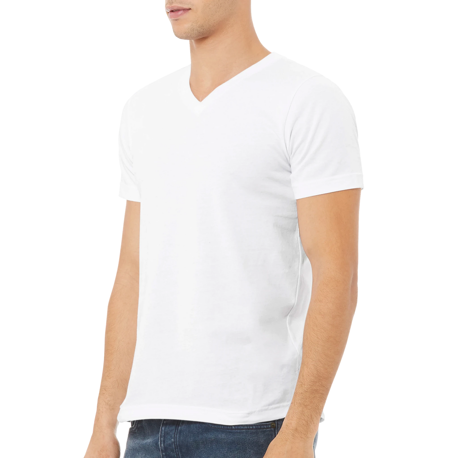 T-shirt unisexe premium uni col en V avec logo sur manche droite MolossDesign