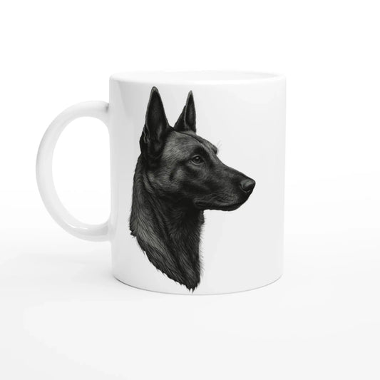 Mug céramique blanche 325 ml (11 oz) tête Malinois argentée 