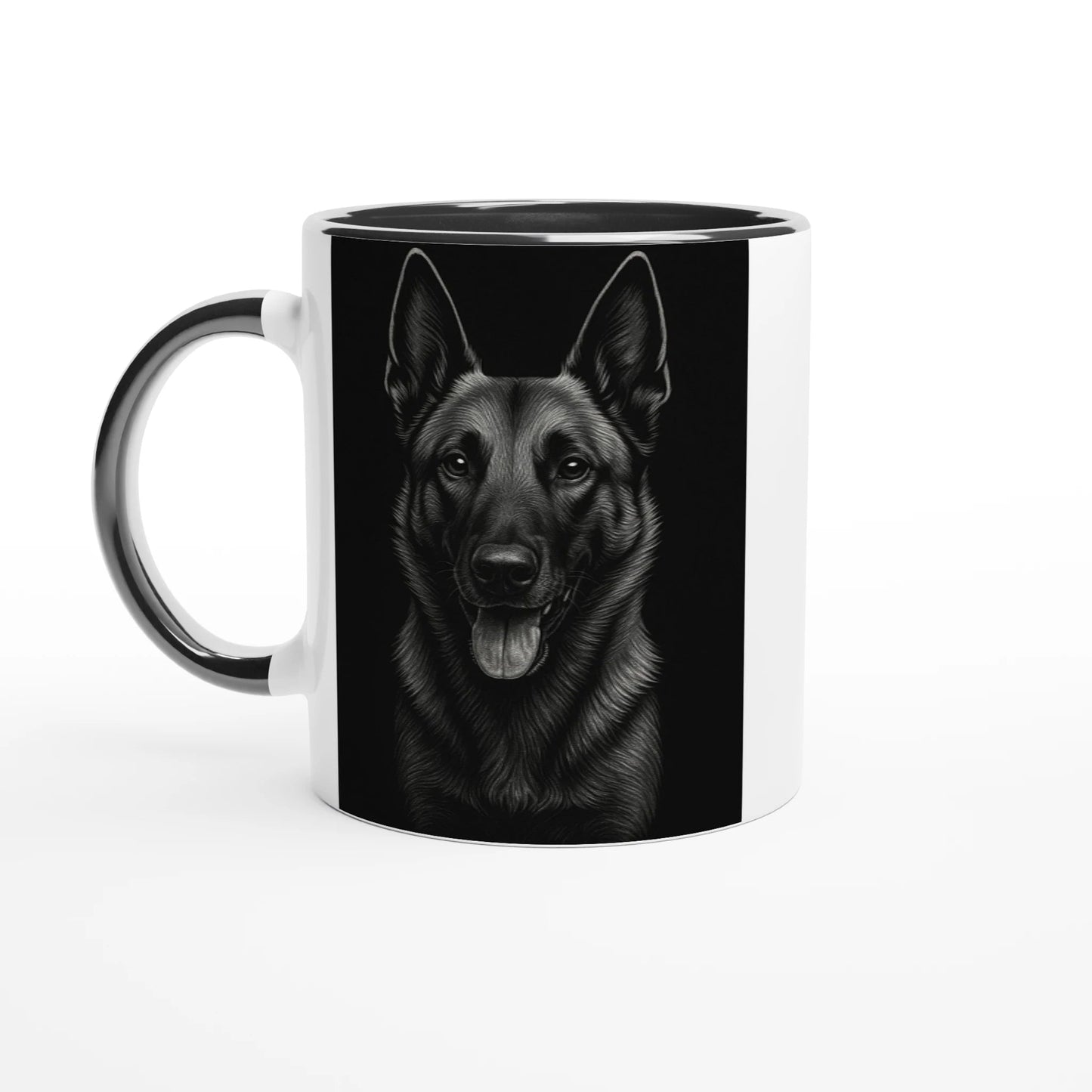 Mug céramique blanche 325 ml (11 oz) intérieur coloré-tête Malinois fond noir