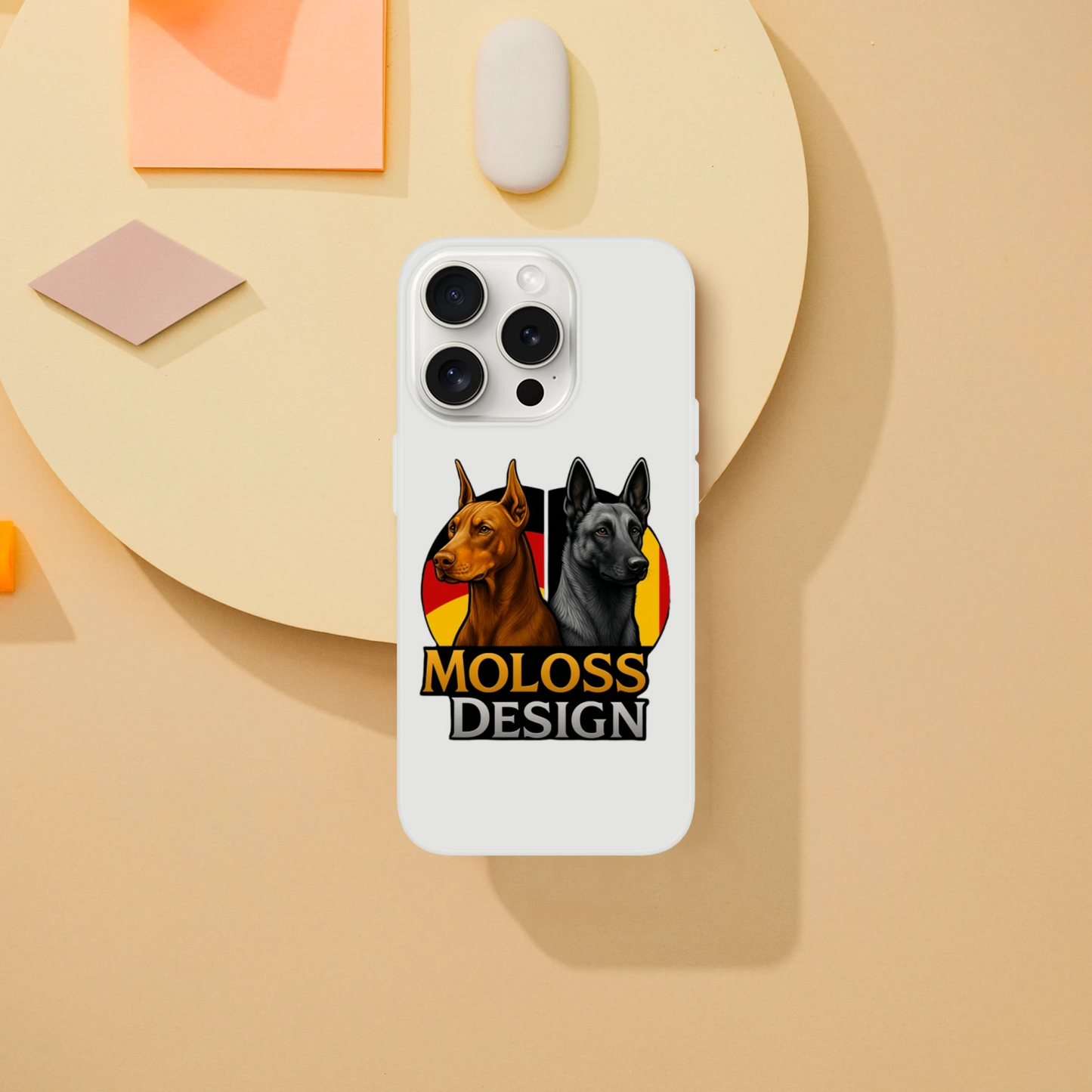Marque MolossDesign | Coque transparente pour IPhone Dobermann+Malinois avec drapeaux1 MolossDesign