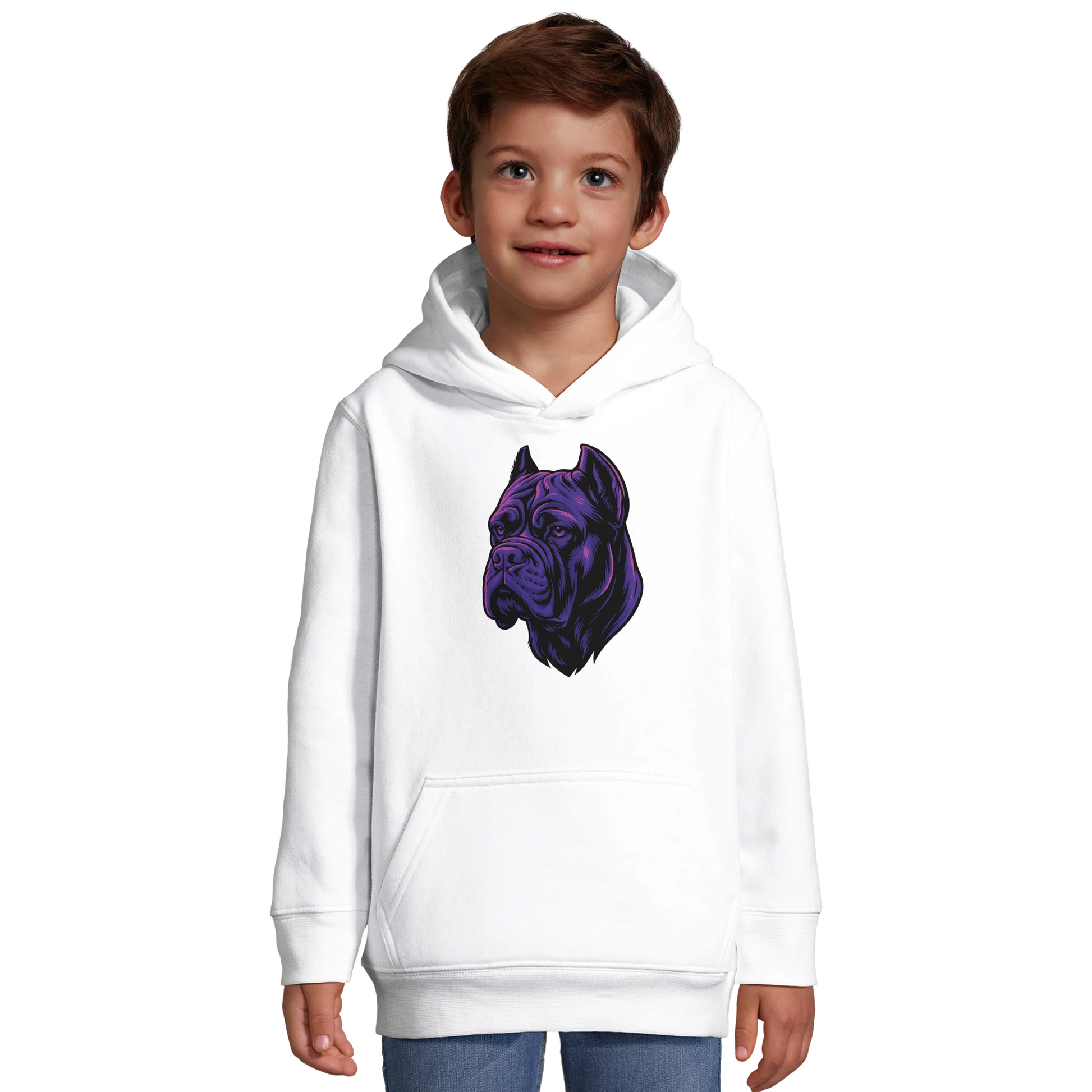 Sweat-shirt à capuche enfant blanc tête Cane Corso