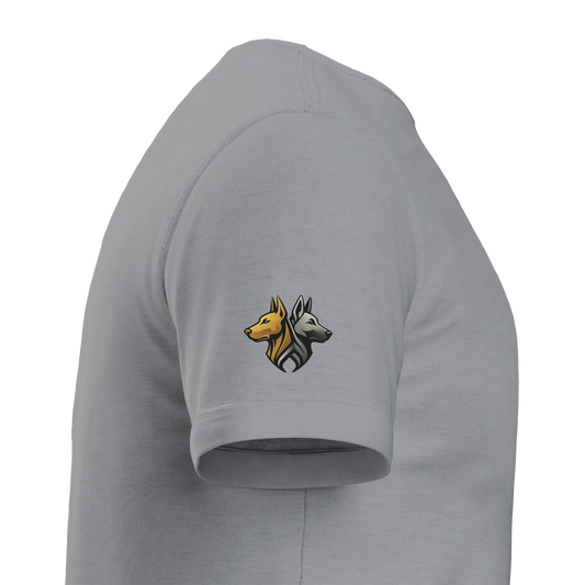 Marque MolossDesign | T-shirt enfant col rond Dobermann avec drapeau allemand2 et logo sur manche droite MolossDesign