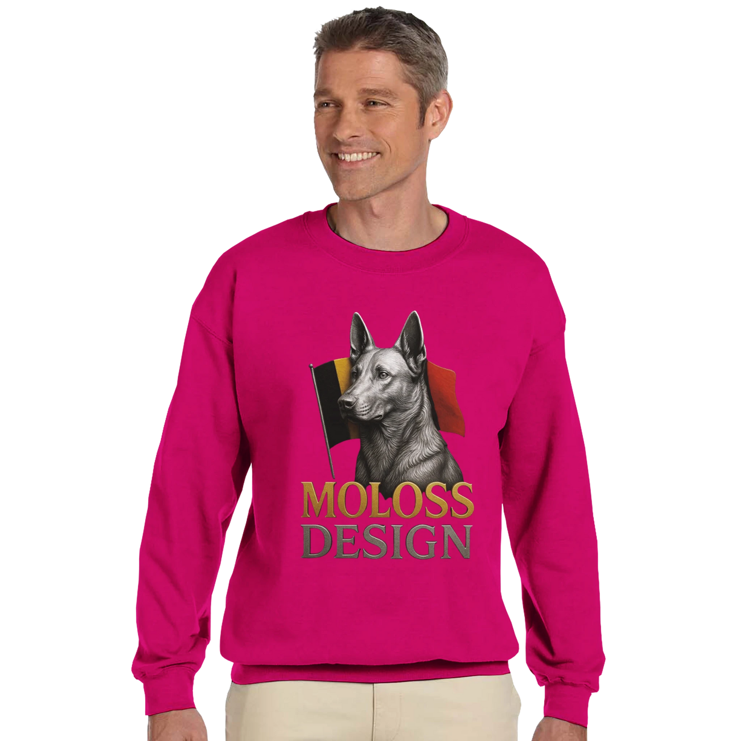Sweat-shirt adulte unisexe classique ras du cou fuchsia Malinois+drapeau