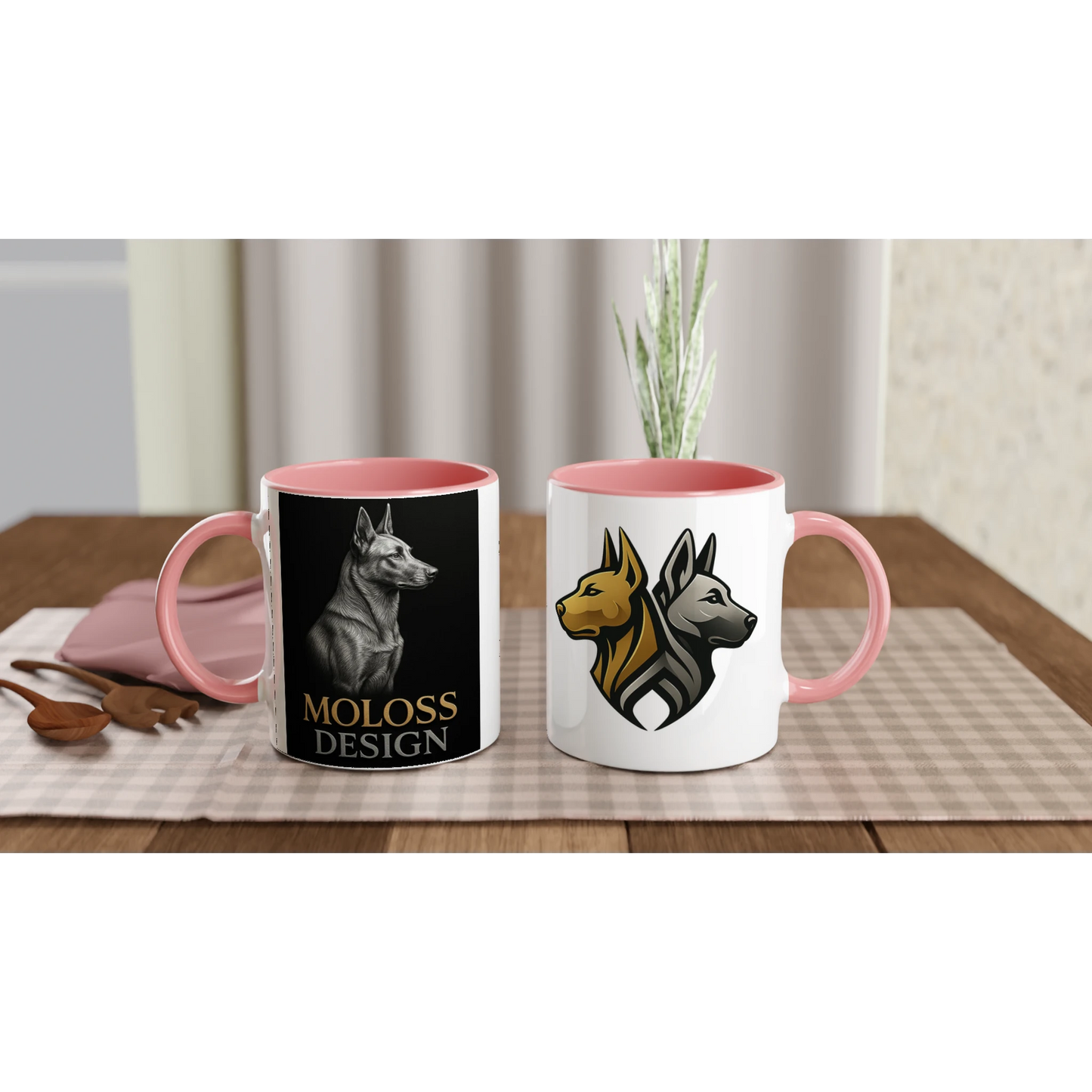 Mug céramique blanche 325 ml (11 oz) intérieur coloré rose-affiche Malinois Molossdesign