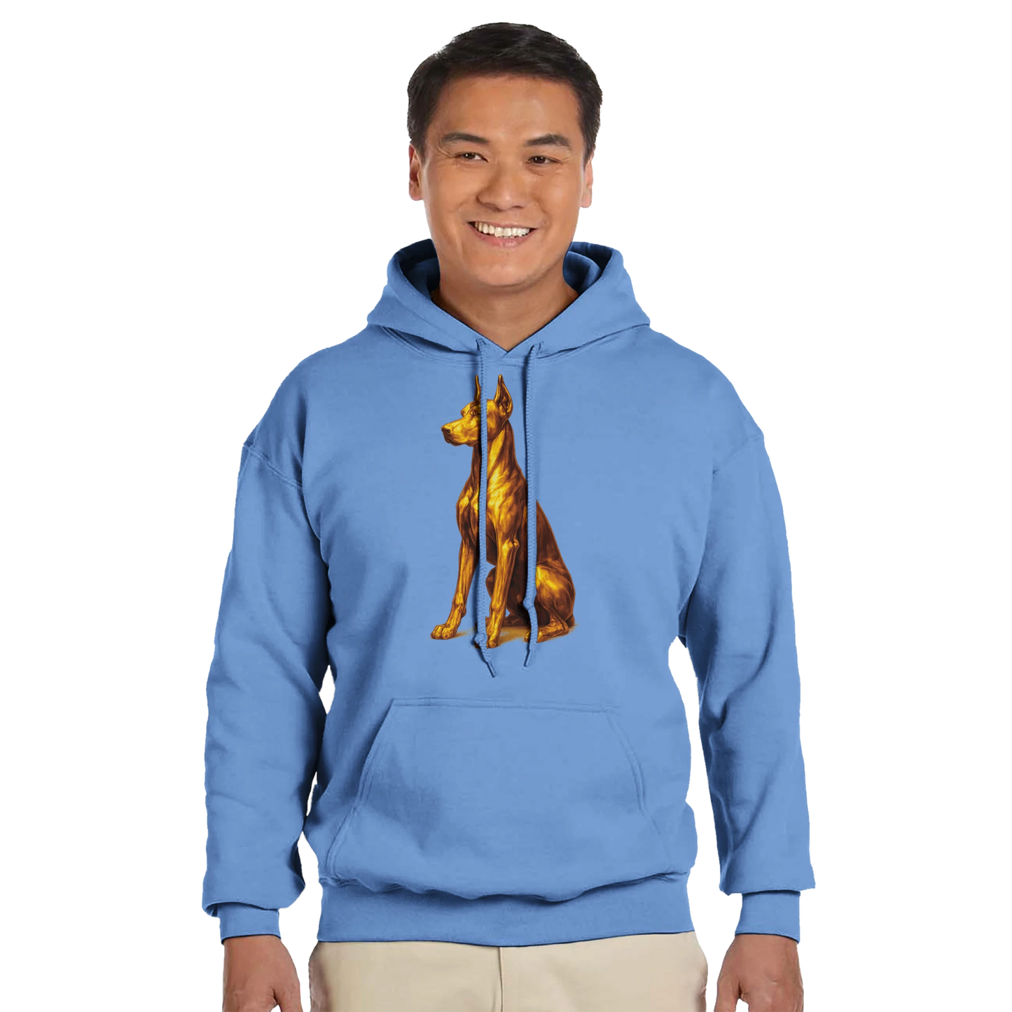 Sweat à capuche adulte unisexe classique bleu Dobermann doré