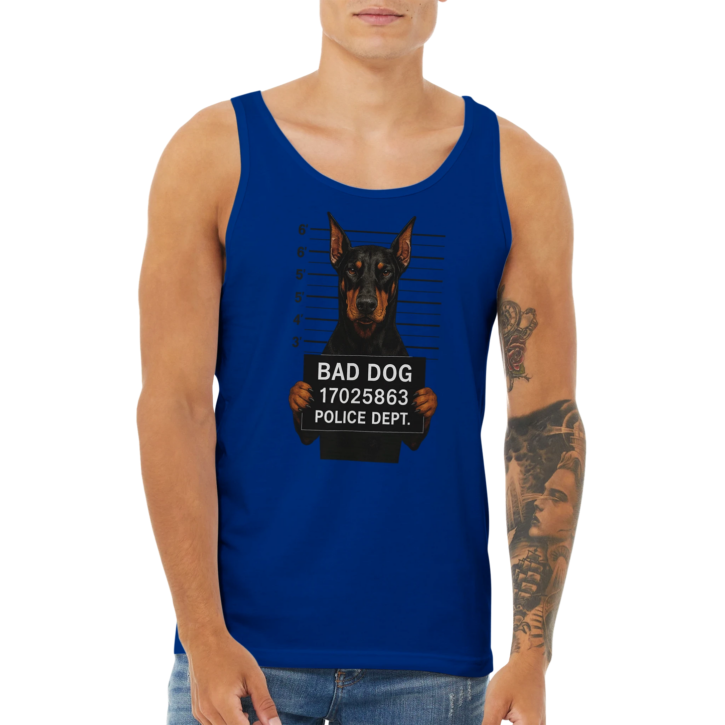 Débardeur adulte unisexe premium bleu Bad dog Dobermann