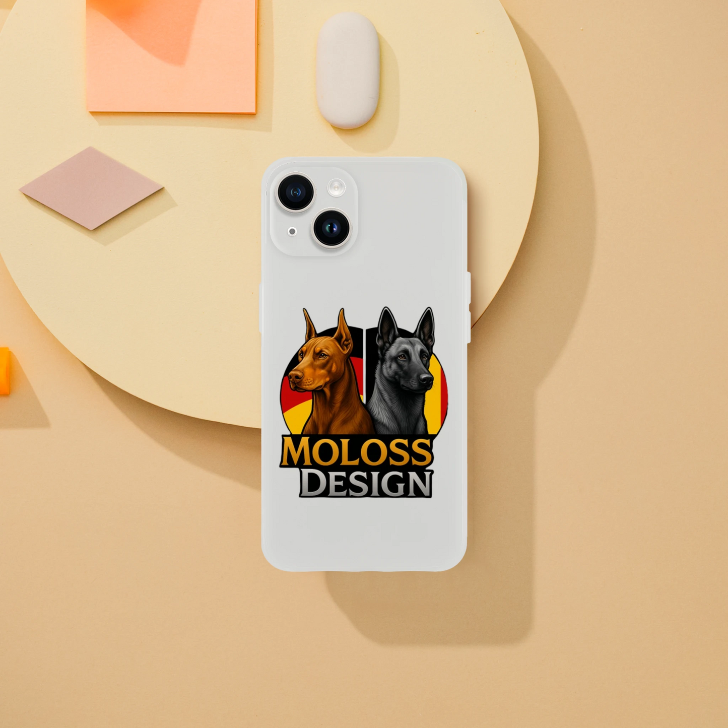 Marque MolossDesign | Coque transparente pour IPhone Dobermann+Malinois avec drapeaux1 MolossDesign
