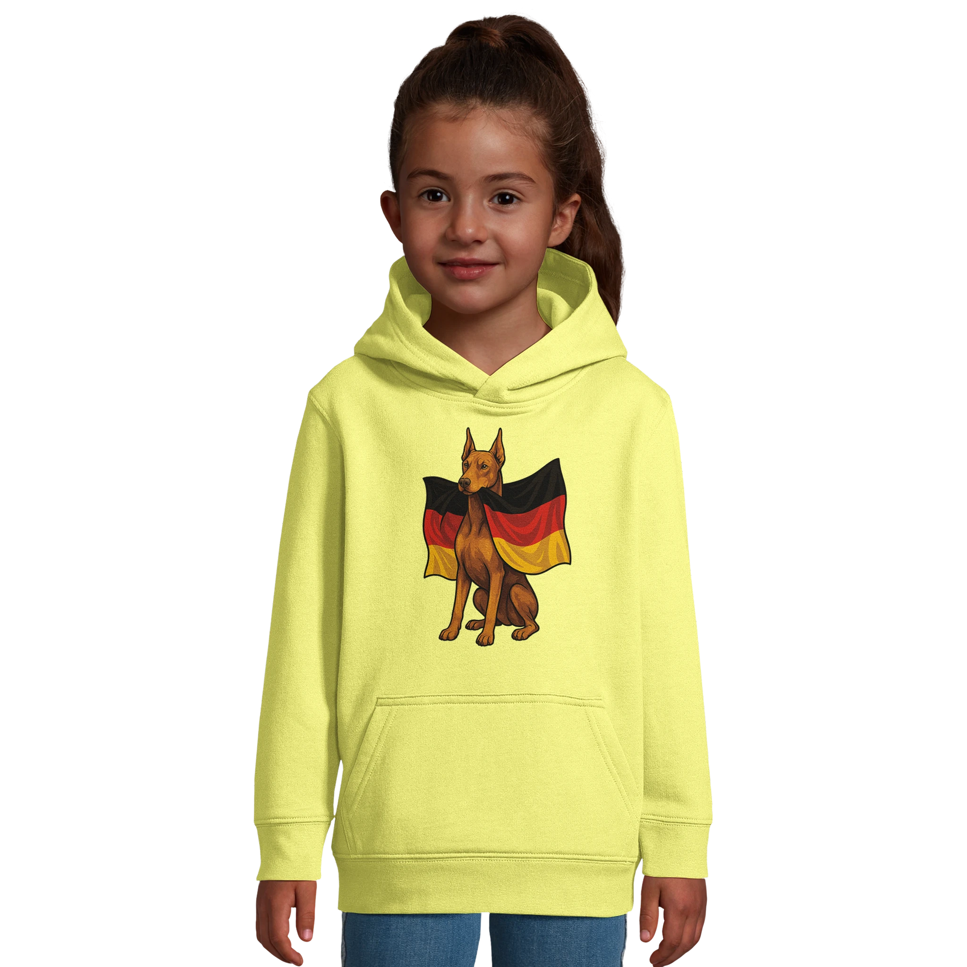 Sweat-shirt à capuche enfant jaune Dobermann avec drapeau allemand