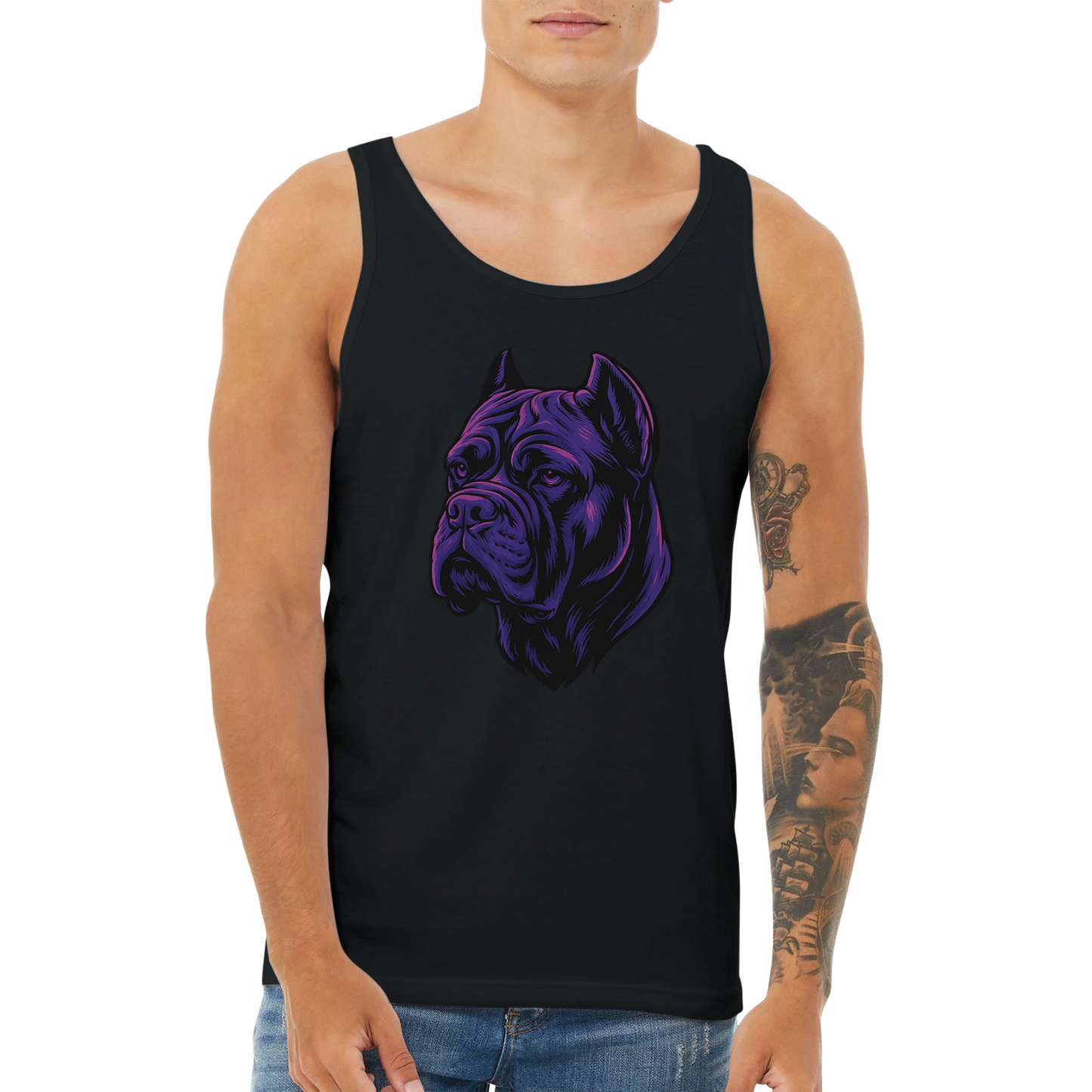Débardeur adulte unisexe premium noir tête Cane Corso