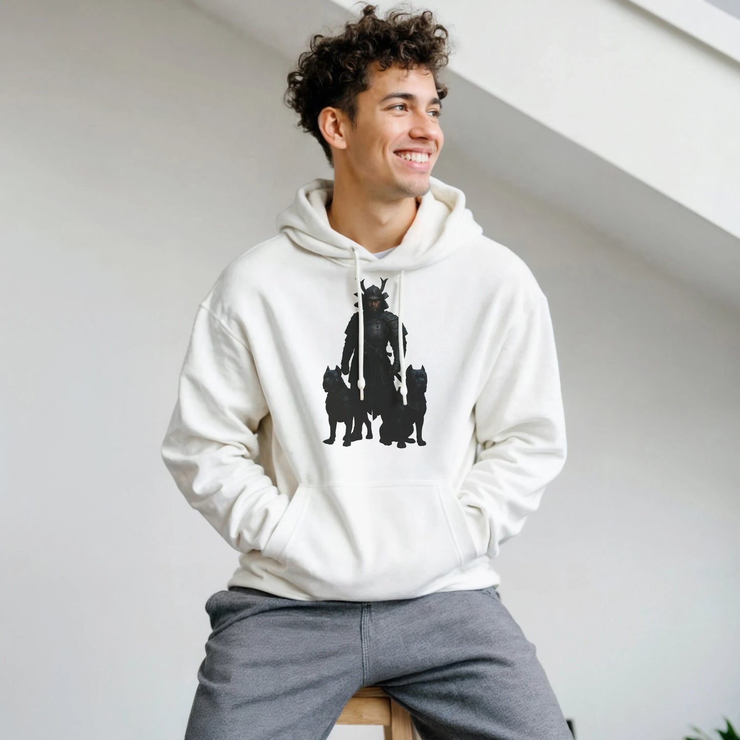 Sweat à capuche adulte unisexe classique blanc Samourai+Cane Corso