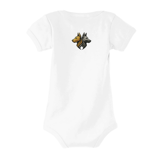 Body bébé blanc coton bio manches courtes Dobermann arc en ciel logo MolossDesign