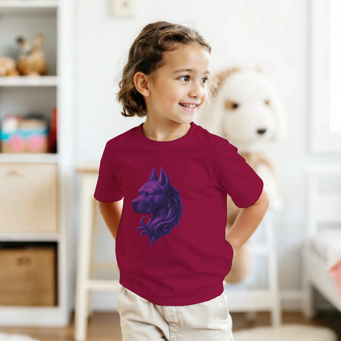 T-shirt enfant unisexe classique ras du cou bordeaux tête majestueuse Cane Corso