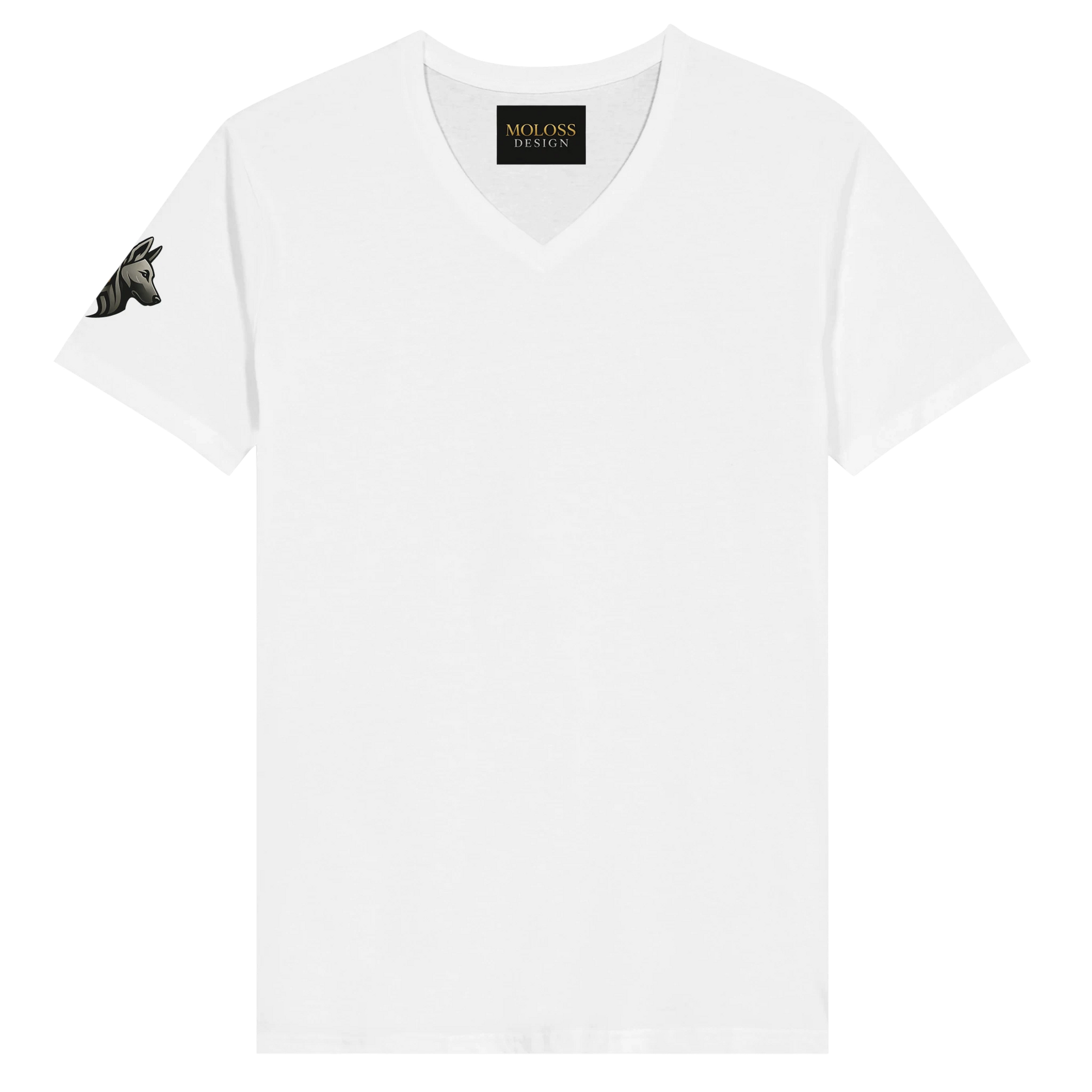 T-shirt unisexe premium uni col en V avec logo sur manche droite MolossDesign