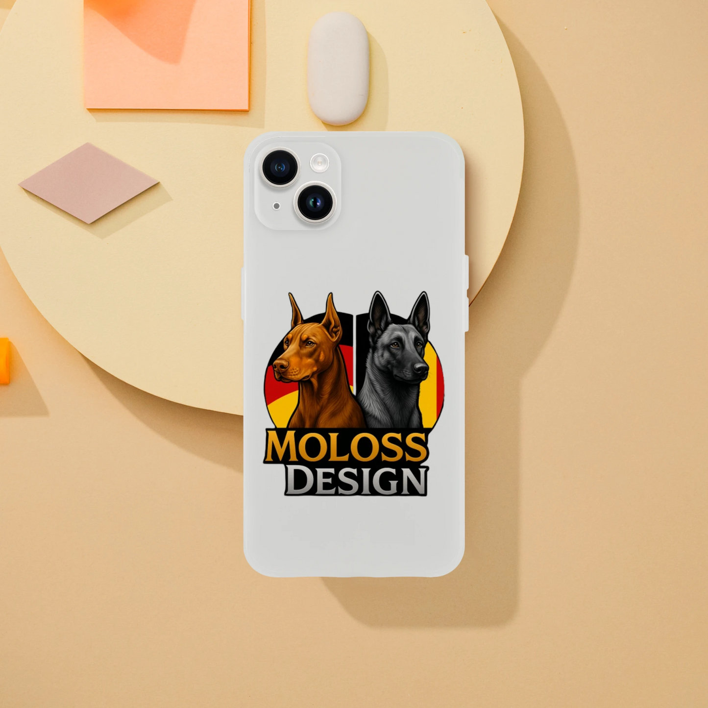Marque MolossDesign | Coque transparente pour IPhone Dobermann+Malinois avec drapeaux1 MolossDesign