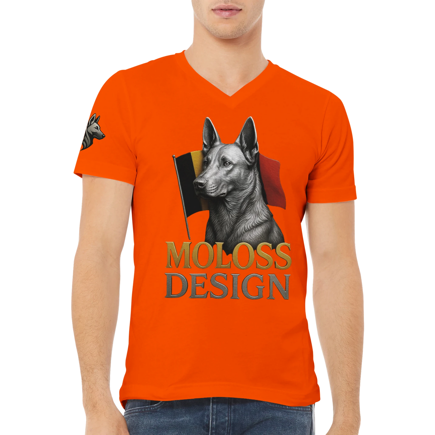 T-shirt adulte unisexe premium col en V orange Malinois+drapeau