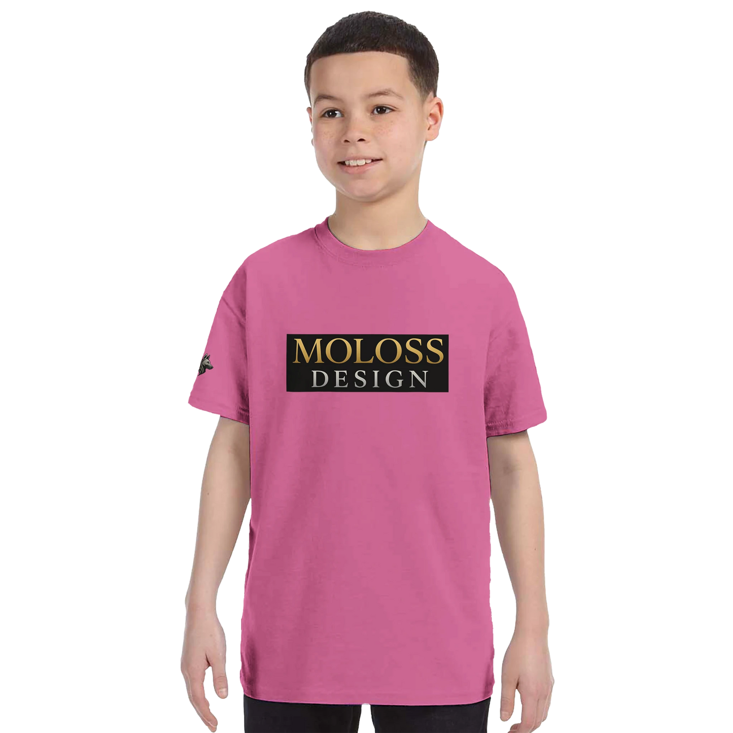 T-shirt enfant classique ras du cou MolossDesign avec logo sur manche droite MolossDesign