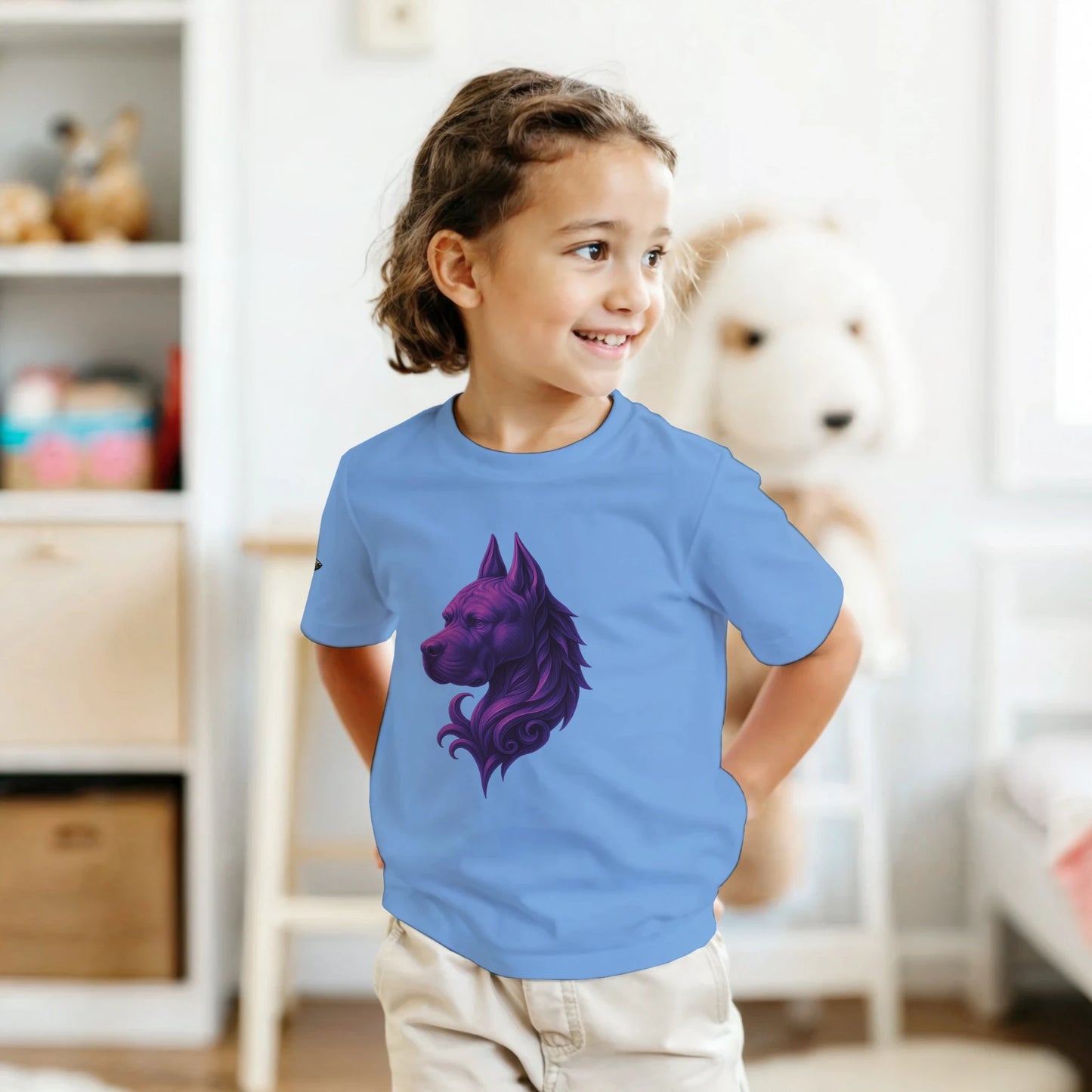 T-shirt enfant unisexe classique ras du cou bleu tête majestueuse Cane Corso