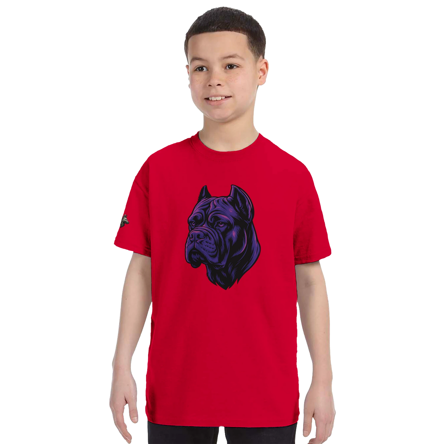 T-shirt enfant unisexe classique ras du cou rouge tête cane Corso