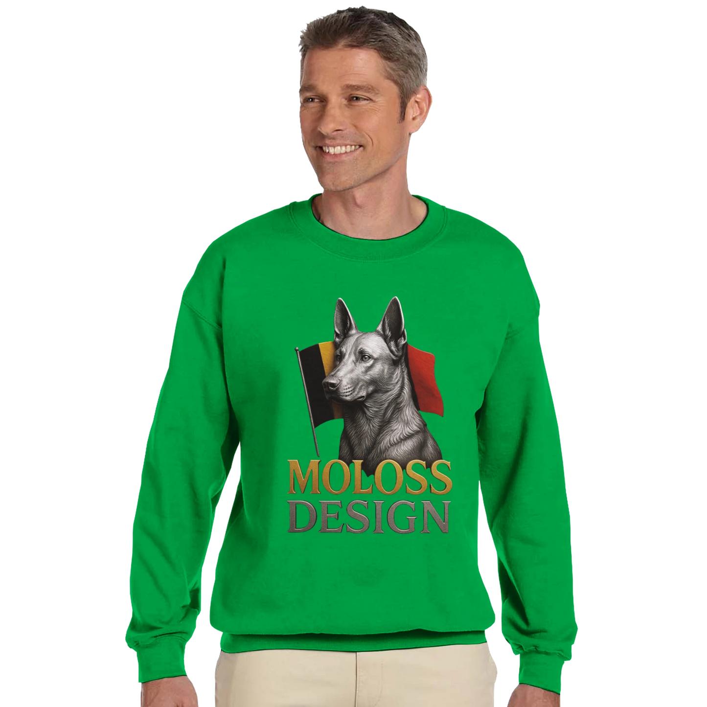 Sweat-shirt adulte unisexe classique ras du cou vert Malinois+drapeau