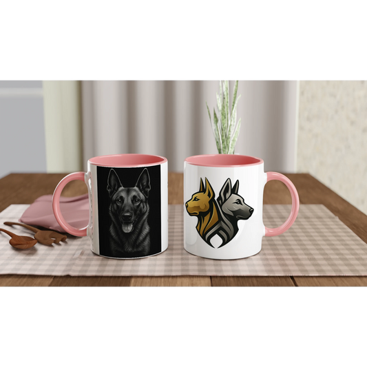 Mug céramique blanche 325 ml (11 oz) intérieur coloré rose-tête Malinois fond noir