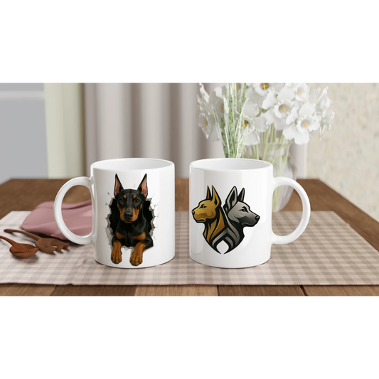 Mug céramique blanche 325 ml (11 oz) Dobermann trou mur