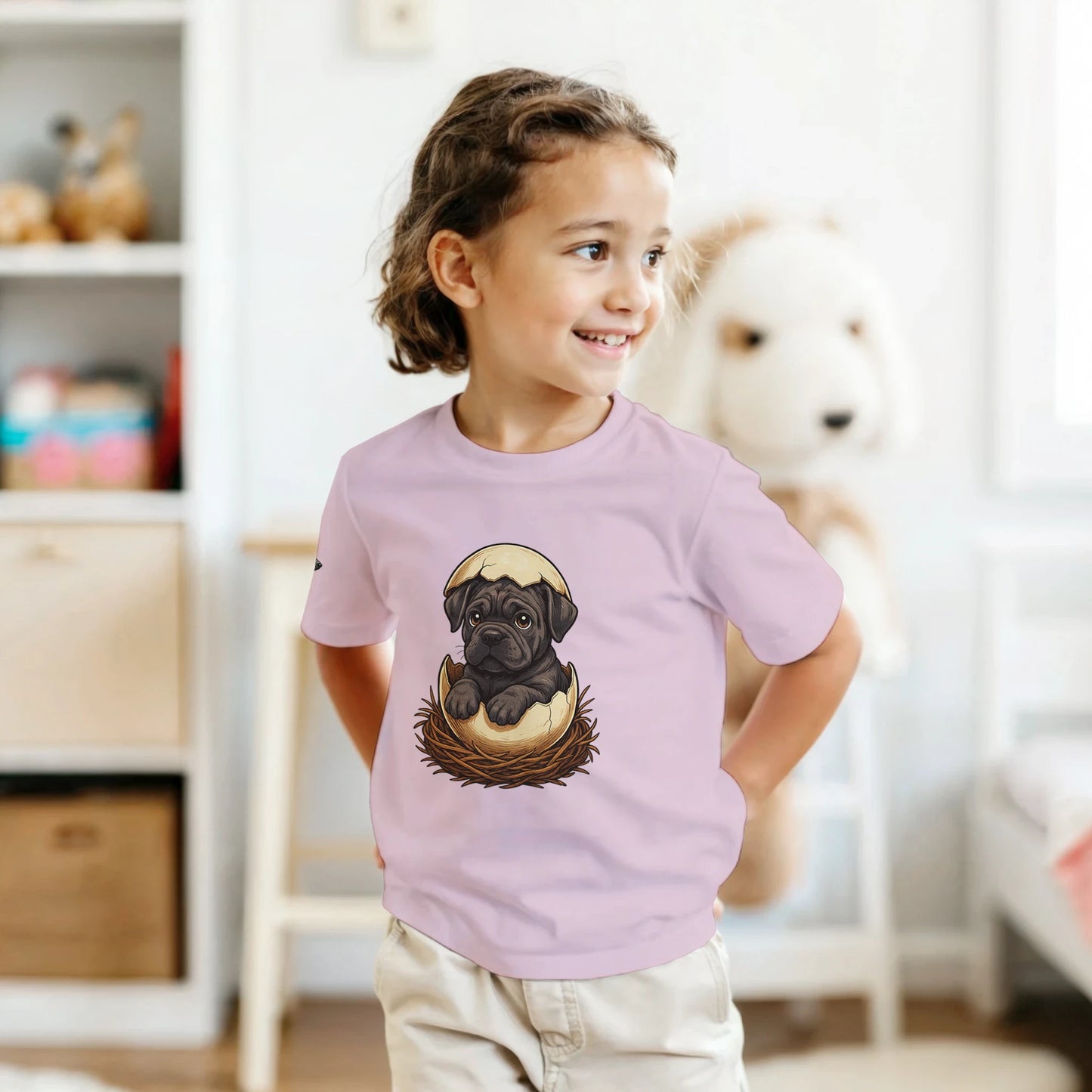 T-shirt enfant unisexe classique ras du cou rose Cane Corso gris nid
