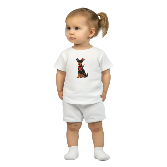 T-shirt bébé blanc coton manches courtes Dobermann