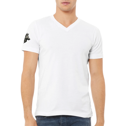 T-shirt unisexe premium uni col en V avec logo sur manche droite MolossDesign