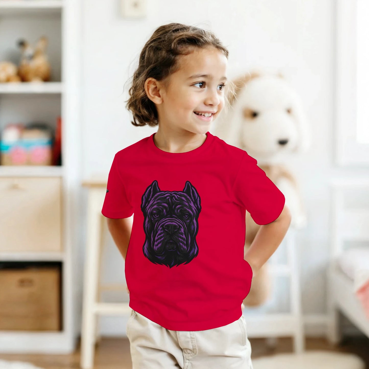 T-shirt enfant unisexe classique ras du cou rouge tête Cane Corso