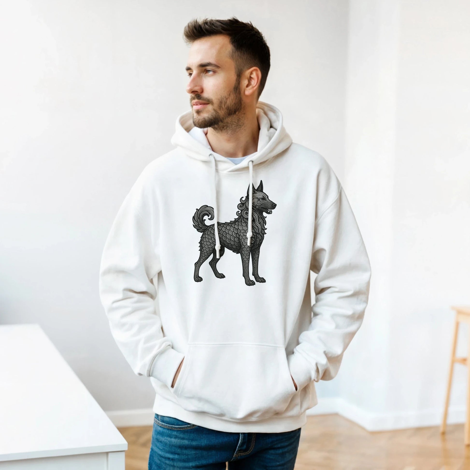 Sweat à capuche adulte unisexe classique blanc Dragon Malinois