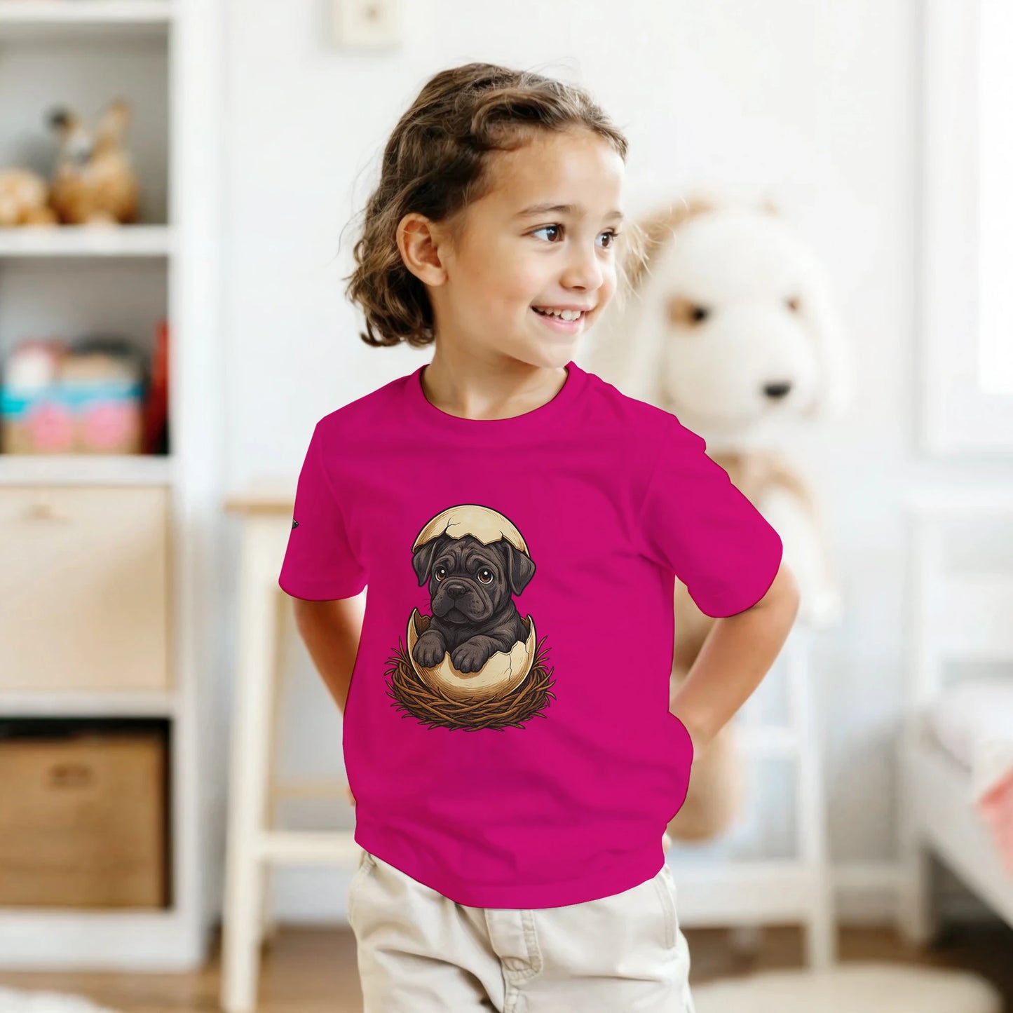 T-shirt enfant unisexe classique ras du cou fuchsia Cane Corso gris nid