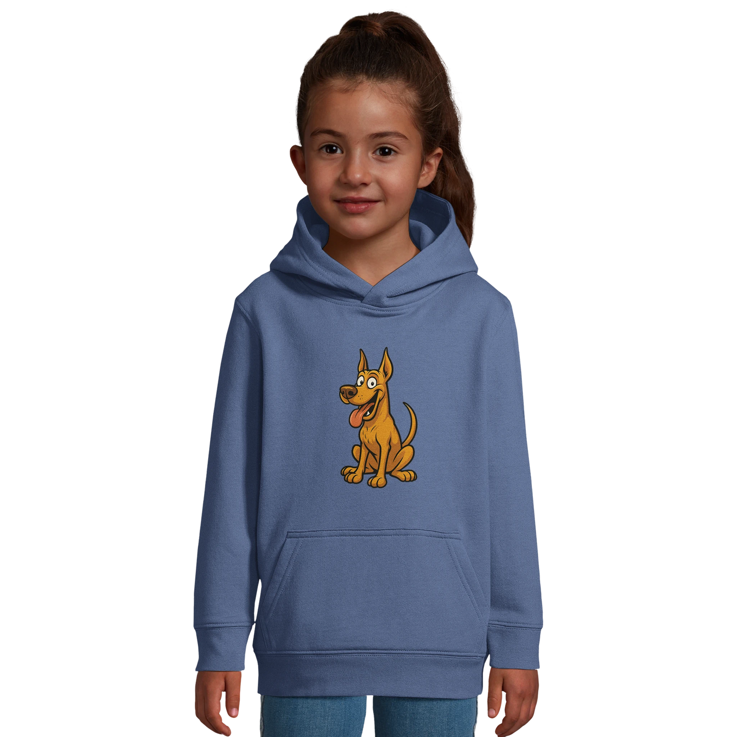Sweat-shirt à capuche enfant bleu Dobermann humour