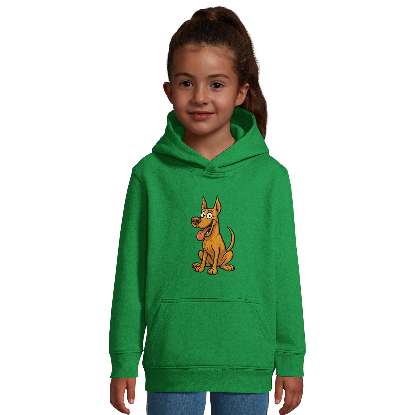 Sweat-shirt à capuche enfant vert Dobermann humour