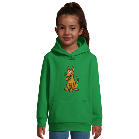 Sweat-shirt à capuche enfant vert Dobermann humour