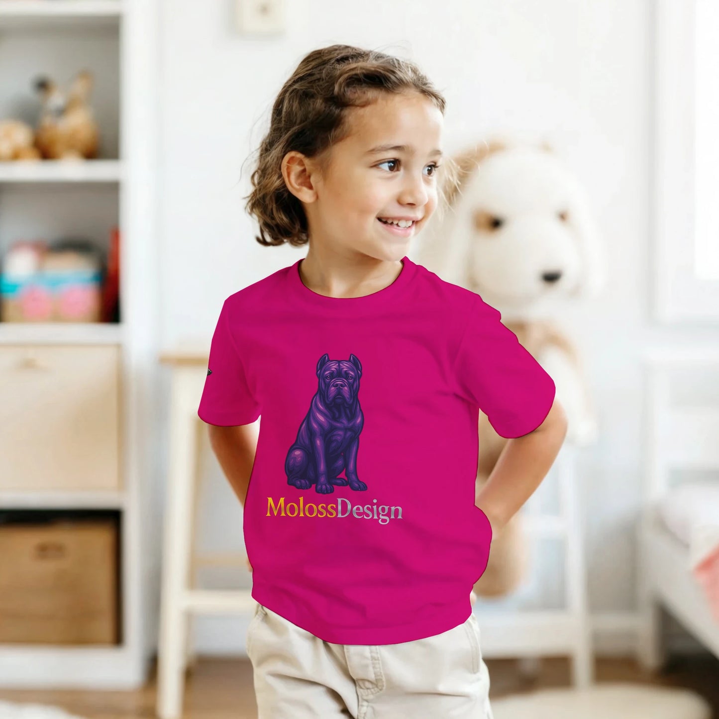 T-shirt enfant unisexe classique ras du cou fuchsia Cane Corso MolossDesign