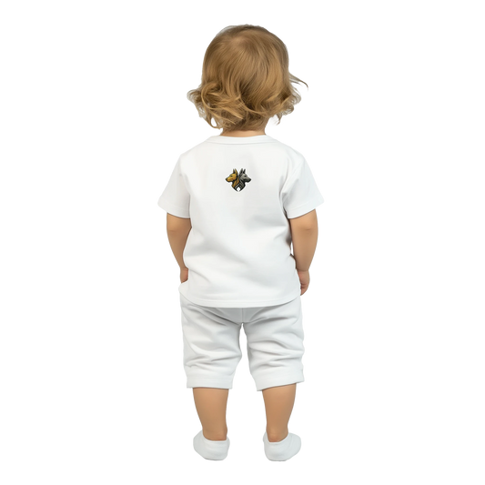 T-shirt bébé blanc coton manches courtes Malinois arc en ciel logo MolossDesign