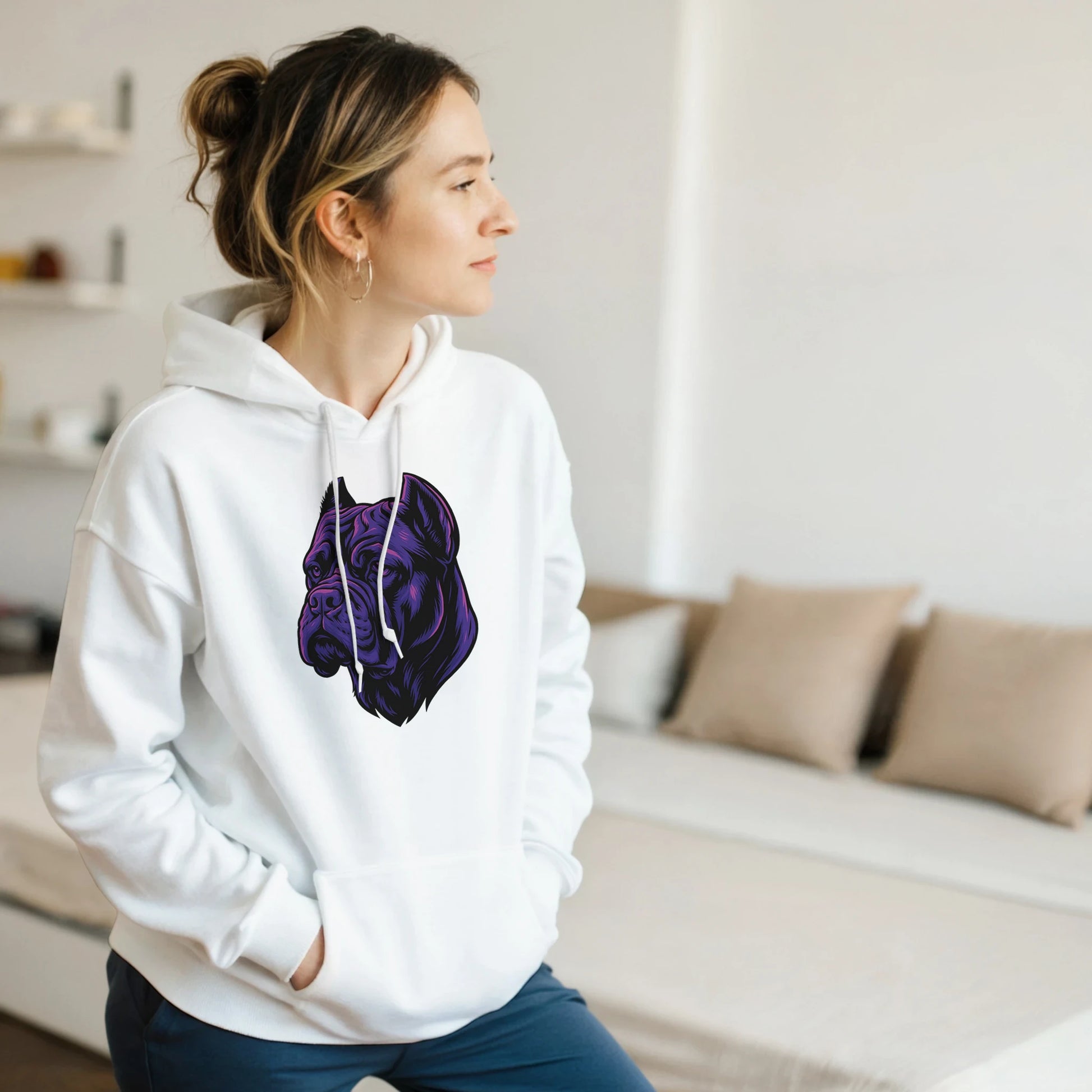  Sweat à capuche adulte unisexe classique blanc tête Cane Corso