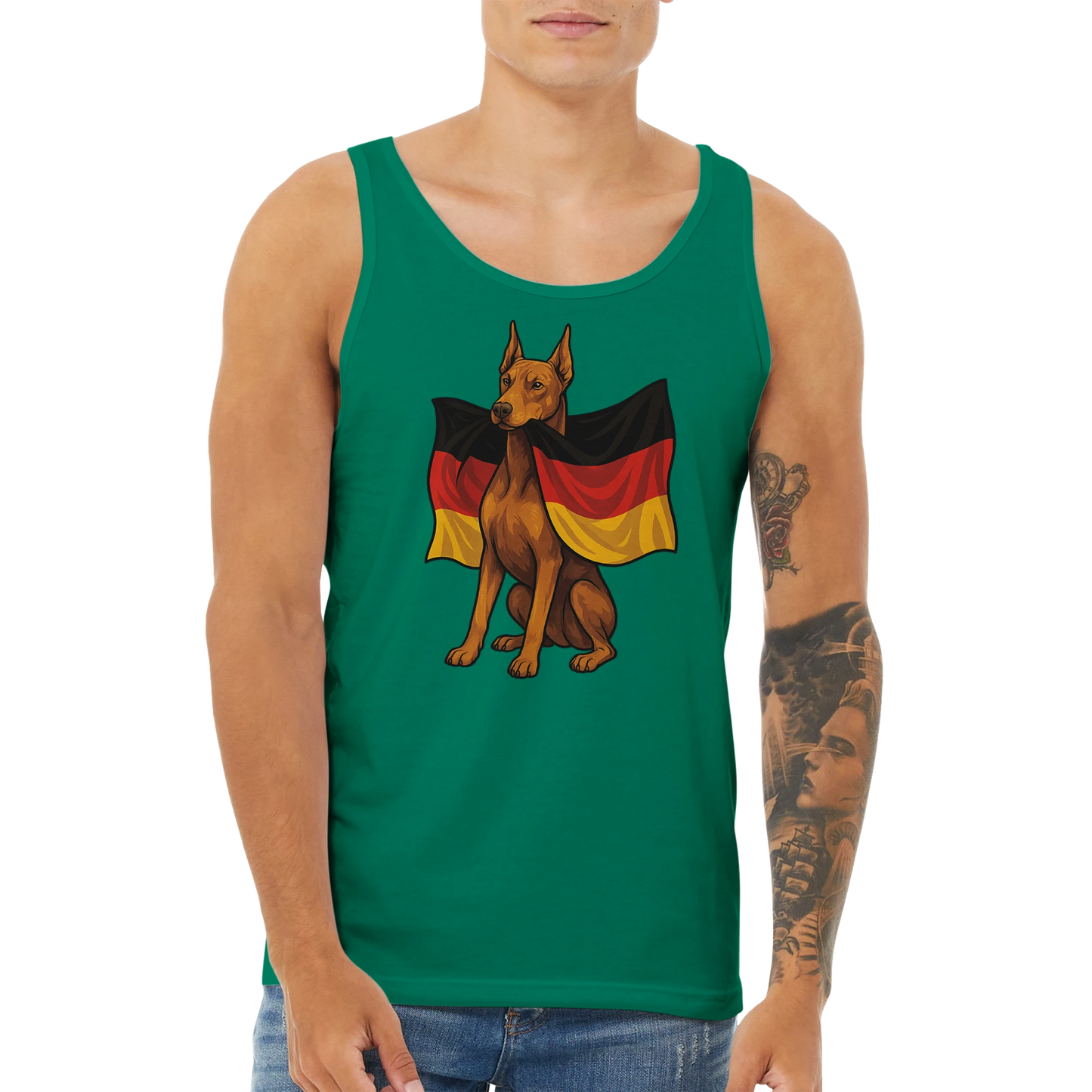 Débardeur adulte unisexe premium vert Dobermann drapeau
