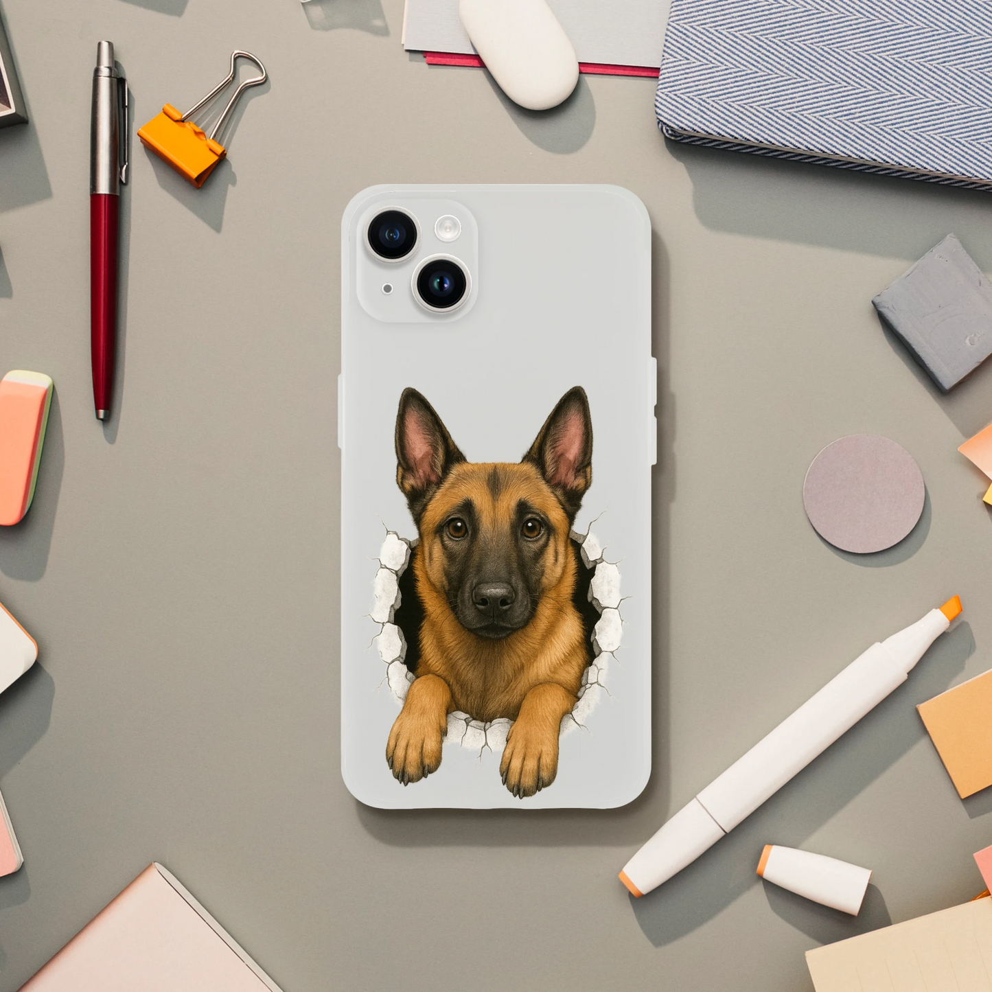 Coque pour Iphone Malinois trou mur2