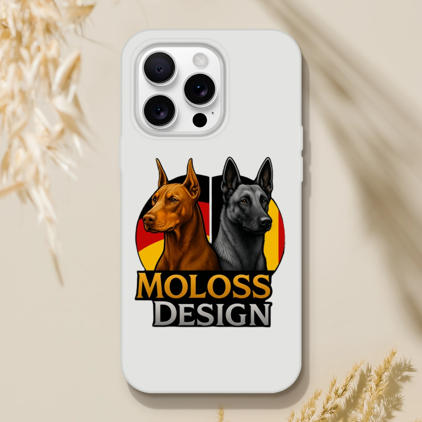 Marque MolossDesign | Coque transparente pour IPhone Dobermann+Malinois avec drapeaux1 MolossDesign