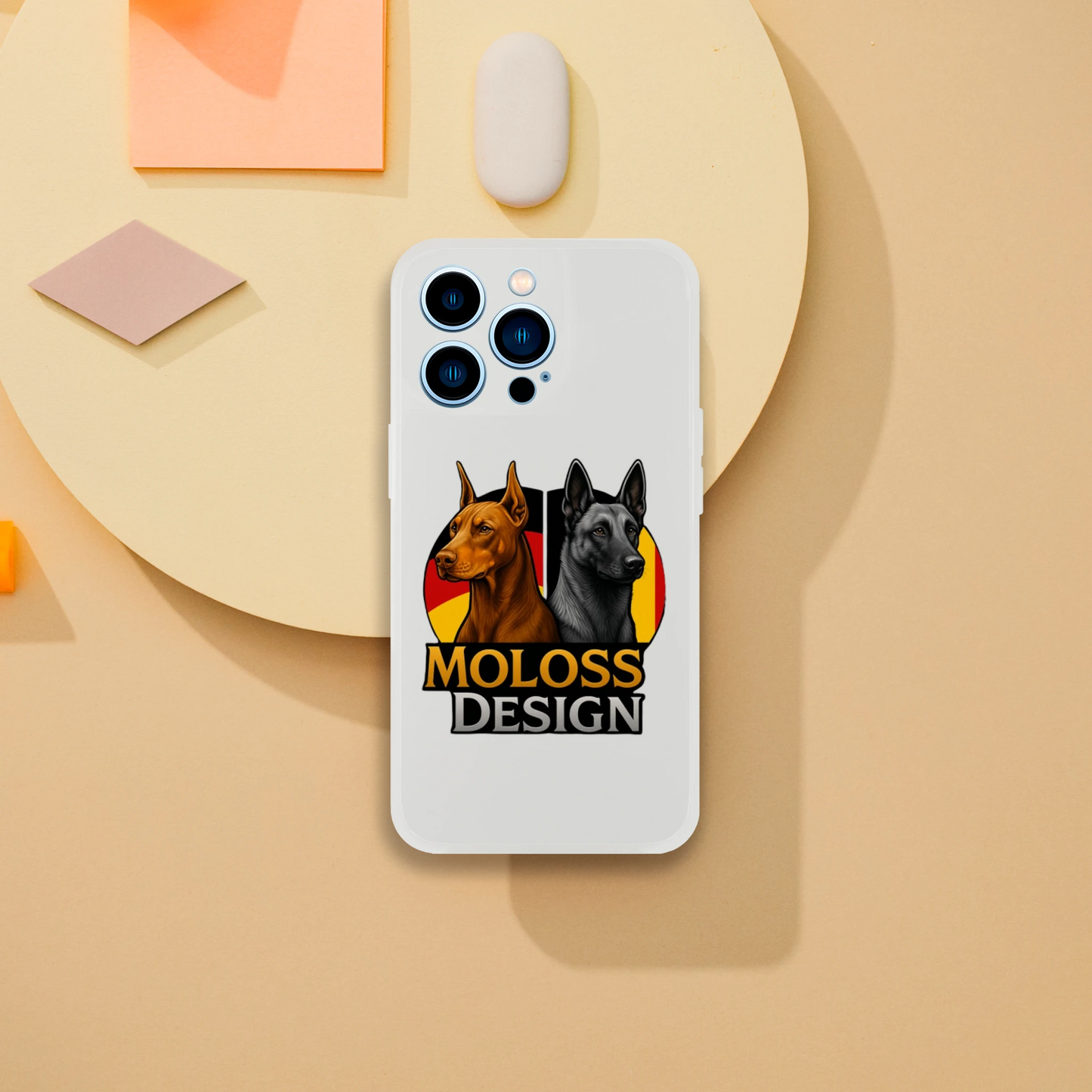 Marque MolossDesign | Coque transparente pour IPhone Dobermann+Malinois avec drapeaux1 MolossDesign